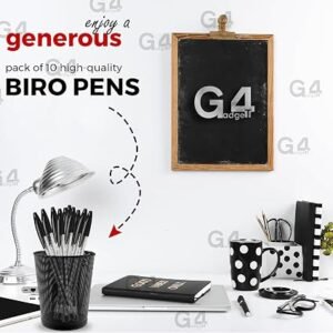 G4GADGET Premium Pack of 10 Black Biro Ballpoint Pens - Medium Tip for Fluent, Smooth Writing - Professional Quality Pens for Home, Office, and School Use - Long-Lasting Ink and Ergonomic Design